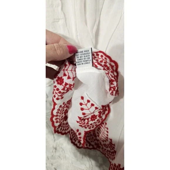 POOF New York Peasant Top Womens L Embroidered Smocked Bell Sleeves Cottage NWT - Picture 6 of 8